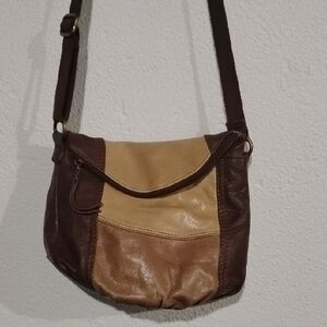 Two-Tone Brown Leather Crossbody Bag